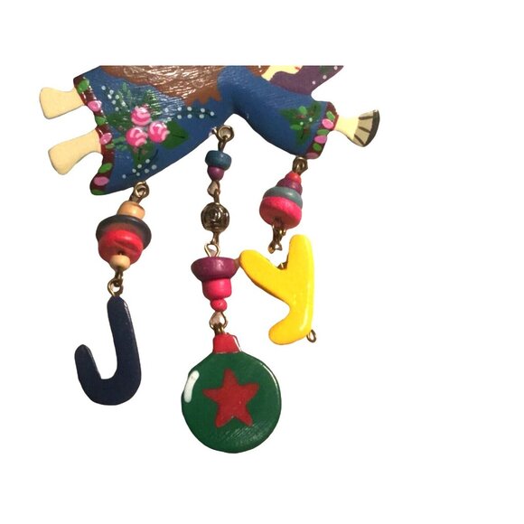 Vintage Hand-Painted Angel Brooch With JOY Charms & Beads - Picture 7 of 9